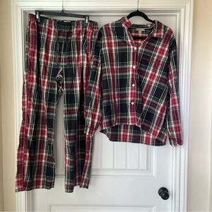 J. Crew Red and Black Plaid Pajama Set size large cotton flannel matching